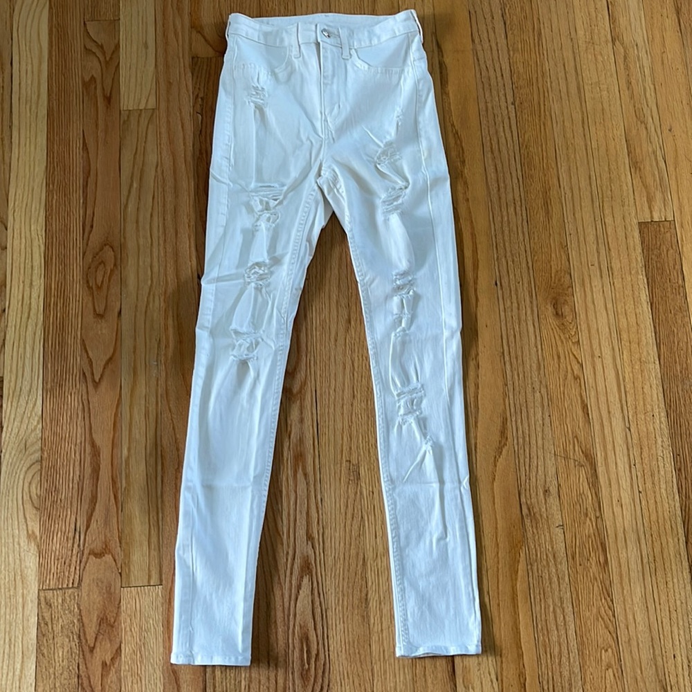 High Waisted White Distressed Jeans